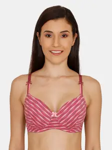 Zivame Maroon & Pink Printed Lightly Padded Non-Wired T-Shirt Bra-ZI107TFASH00