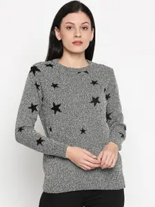 Honey by Pantaloons Women Black & White Self-Design Pullover Sweater
