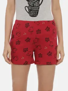 Curare Women Red & Black Printed Cotton Lounge Shorts
