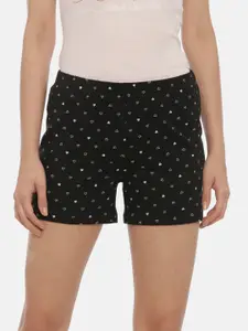 Curare Women Black & White Printed Cotton Lounge Shorts