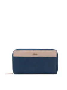 Lavie Women Navy Blue & Pink Woven Design Zip Around Wallet