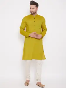 even Men Lime Green Solid Straight Kurta