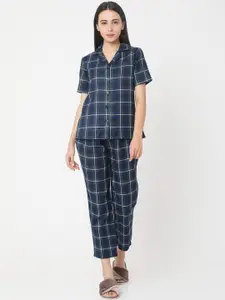 Smarty Pants Women Blue Checked Night suit