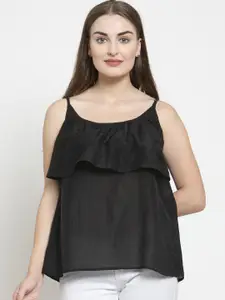 Purple State Women Black Solid Tiered Top