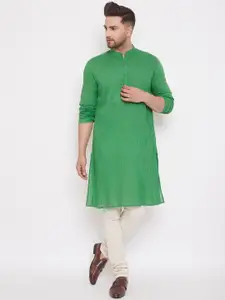 even Men Green Striped Straight Kurta