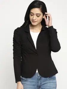 DOOR74 Women Black Solid Blazer