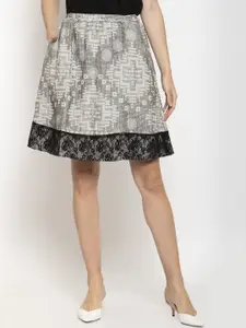 Purple State Women Grey & White Self Design A-Line Mini Skirt