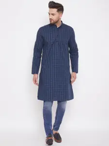 even Men Blue Woven Design Straight Kurta