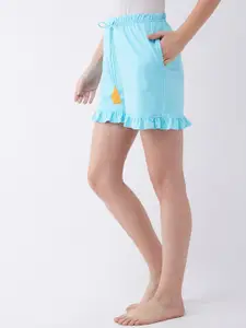 Miss Chase Women Blue Solid Lounge Shorts
