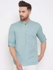 even Men Green Solid Straight Kurta