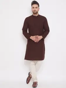 even Men Brown Solid Straight Kurta