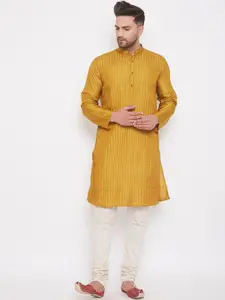 even Men Gold-Toned Striped Straight Kurta