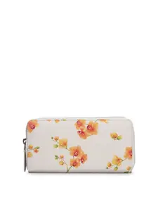 MAI SOLI Women Cream-Coloured Floral Printed Zip Around Wallet