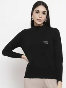 Gipsy Women Black & Brown Self-Design Acrylic Pullover Sweater