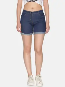 TWIN BIRDS Women Blue Solid Skinny Fit Denim Shorts
