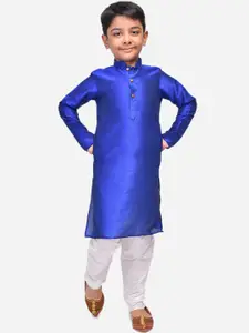NAMASKAR Boys Navy Blue Woven Design Straight Kurta