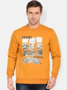 t-base Men Orange Printed Sweatshirt