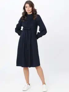 Tokyo Talkies Women Navy Blue Solid Fit and Flare Dress
