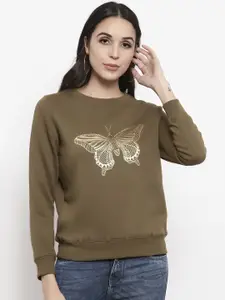 Gipsy Women Olive Green Printed Sweatshirt