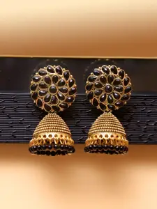 Crunchy Fashion Black & Gold-Toned Contemporary Jhumkas