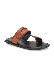 Eego Italy Men Black & Tan Brown Leather Comfort Sandals