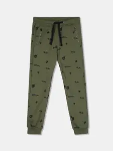 Cherokee Boys Olive Green & Black Printed Straight-Fit Joggers