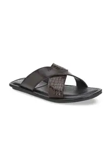 Eego Italy Men Brown Solid Leather Comfort Sandals
