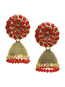 Crunchy Fashion Red & Gold-Toned Contemporary Jhumkas