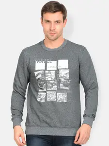 t-base Men Grey Printed Sweatshirt