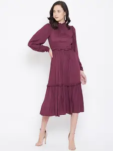 Zastraa Women Burgundy Solid Fit and Flare Dress