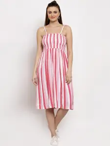 Miaz Lifestyle Women Pink Striped A-Line Dress