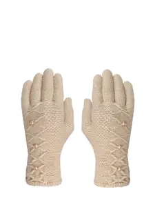 FabSeasons Women Acrylic Beige Self-Design Winter Gloves