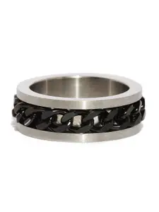 OOMPH Men Silver-Toned & Black Chain Band Finger Ring