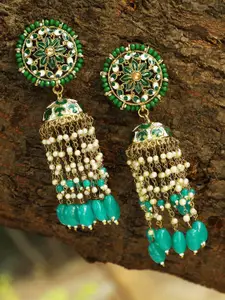 Adwitiya Collection Gold-Toned & Green Dome Shaped Jhumkas