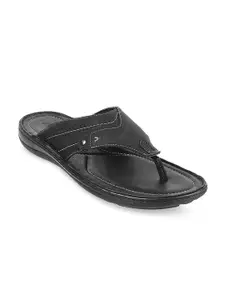 Metro Men Black Solid Leather Comfort Sandals