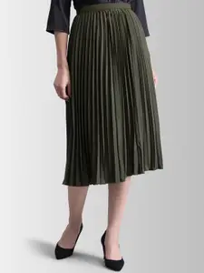 FableStreet Olive Green A-Line Knee-Length Skirt