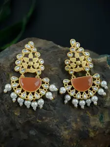 Silvermerc Designs Gold-Toned & Orange Classic Chandbalis