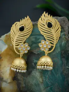 Silvermerc Designs Gold-Plated Feather Shaped Jhumkas