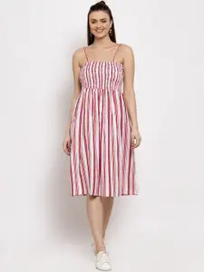 Miaz Lifestyle Women Red & White Striped Fit and Flare Dress