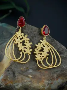 Silvermerc Designs Gold-Toned & Red Floral Drop Earrings