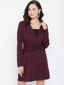 Zastraa Women Burgundy Solid Fit and Flare Dress