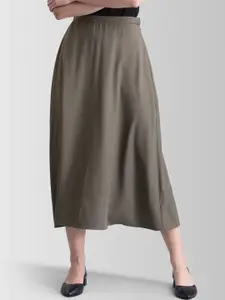 FableStreet Women Olive Green Solid Flared Skirt