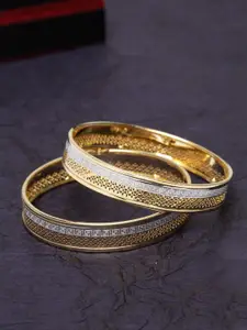 PANASH Set Of 2 Rhodium-Plated Gold-Toned & White Handcrafted Bangles