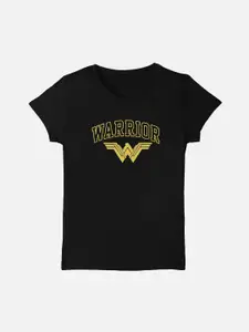Kids Ville Girls Black Wonder Woman Printed Round Neck Pure Cotton T-shirt