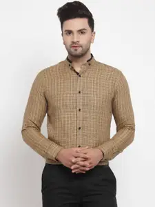 Purple State Men Brown Slim Fit Checked Casual Shirt