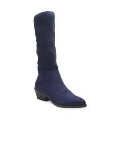 Bruno Manetti Women Navy Blue Solid Suede Heeled Boots