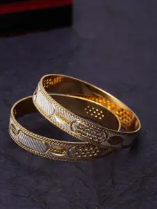 PANASH Set Of 2 Rhodium-Plated Gold-Toned & White Handcrafted Bangles