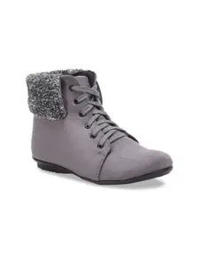 Bruno Manetti Women Grey Flat Solid Suede Flat Boots