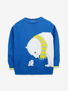 Cherry Crumble Boys Blue & White Embroidered Pullover Sweater