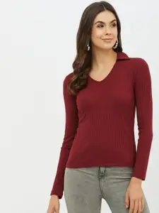 Harpa Women Maroon Solid Fitted Top